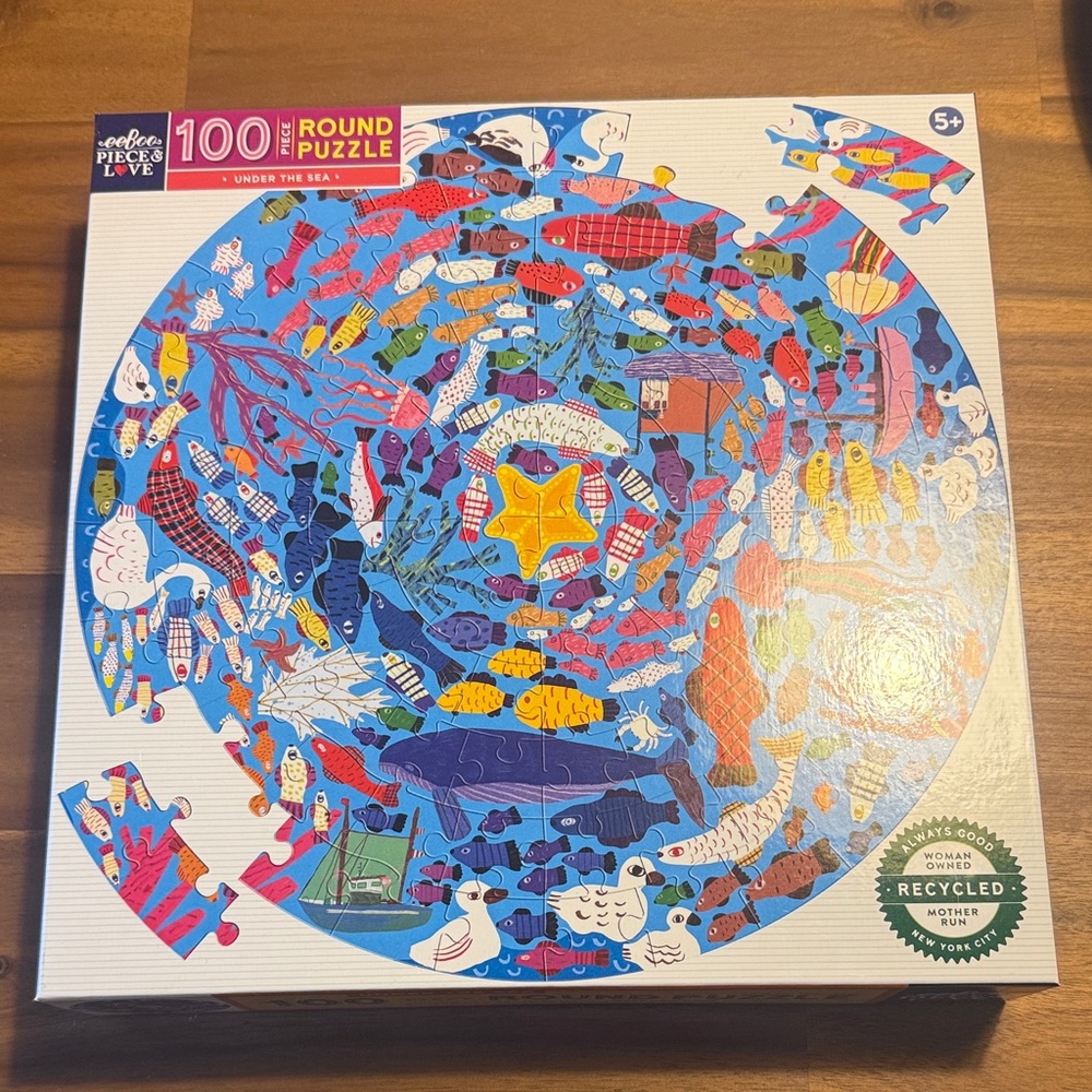 eeBoo 100-Piece Round Puzzle - Blue Multicolor "Under the Sea"